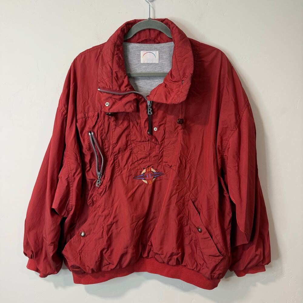 Bogner Vintage Pullover Half Zip Windbreaker Red Large Lined Oversized Slouchyā